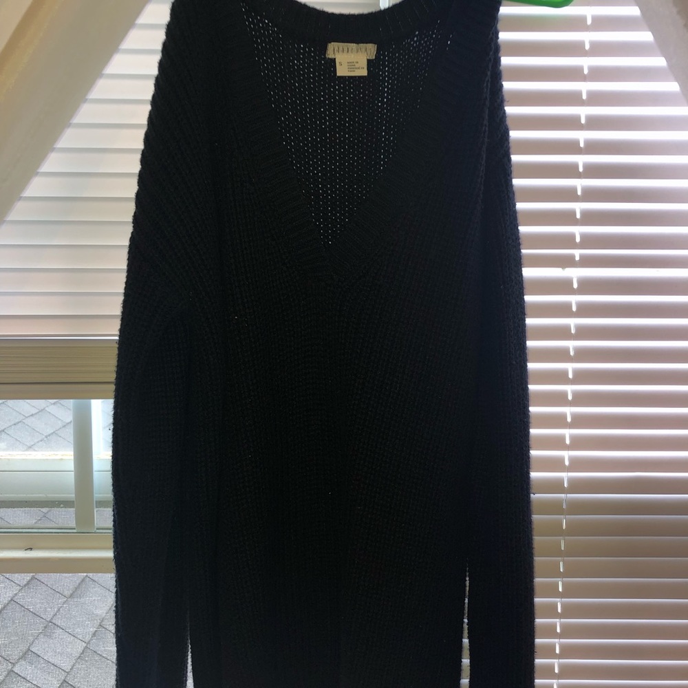 oversized knit black v neck sweater